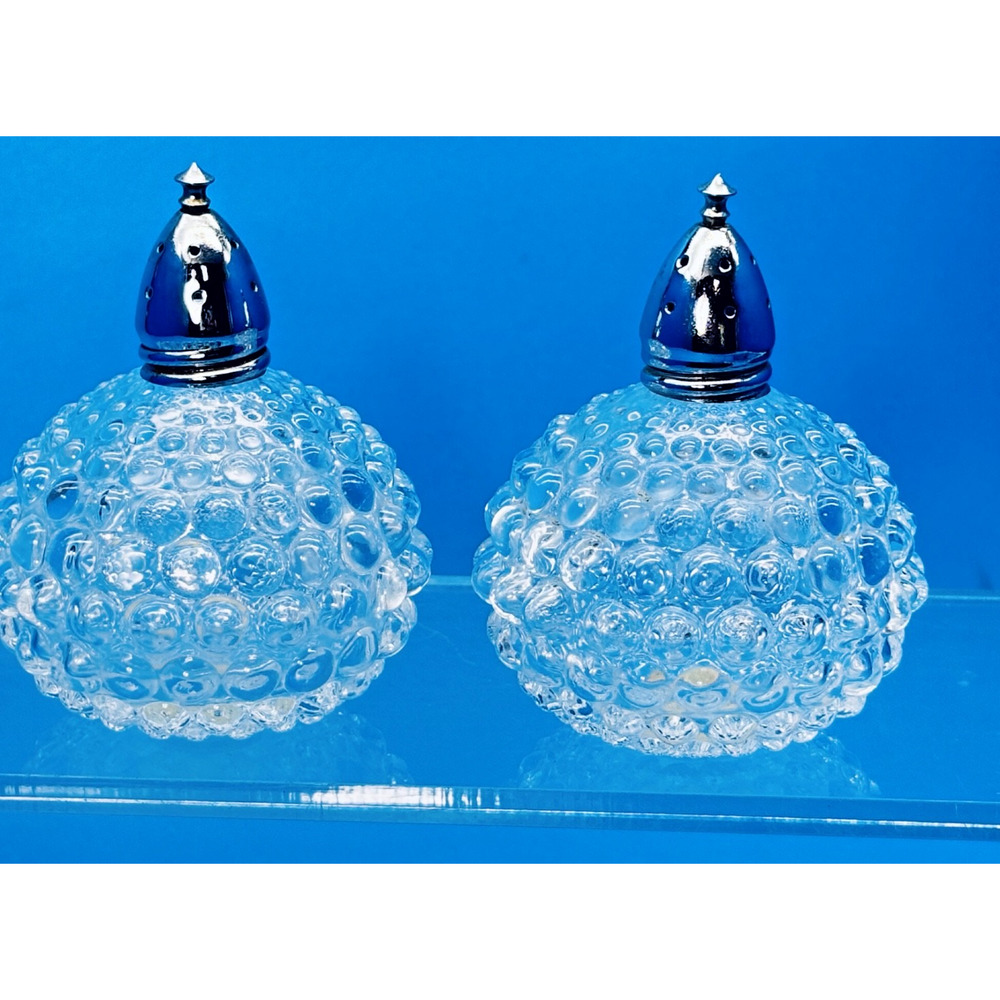 Vtg Hobnail Clear Glass Salt Pepper Shakers MCM I.W. Rice IRICe Made in Japan